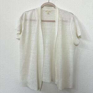 Eileen Fisher Open Front Cardigan Cream Short Sleeve Lightweight Hemp L Coastal